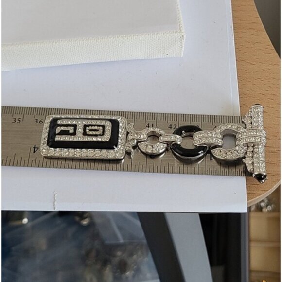 Vintage Art Deco Boho Silver Tone Drop Black Enamel Clear Rhinestone Brooch - Picture 10 of 10